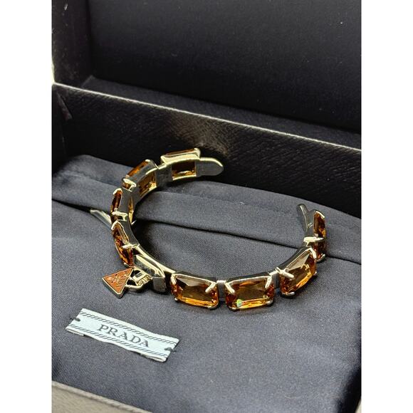 RETAIL $850 Prada Metal Bracelet with Crystals *FULL INCLUSION*Brown - Picture 3 of 10